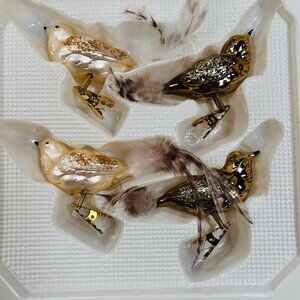 Christmas By Krebs German Glass Blown Birds Feathers Clip On Decoration